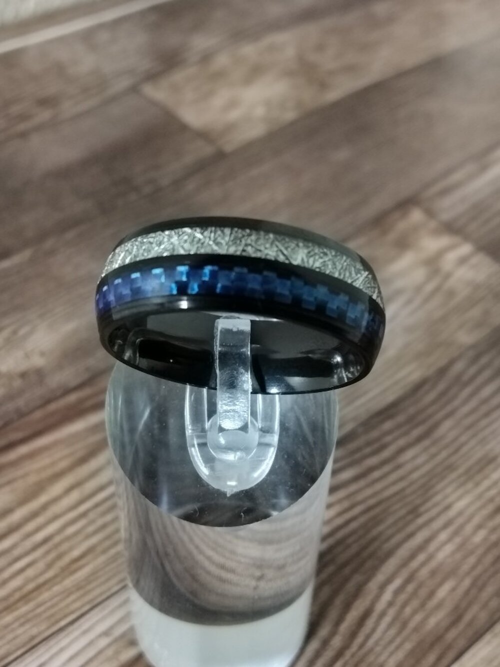 Size 13 Silver/Blue, 8mm Black Stainless-Steel Wedding Band